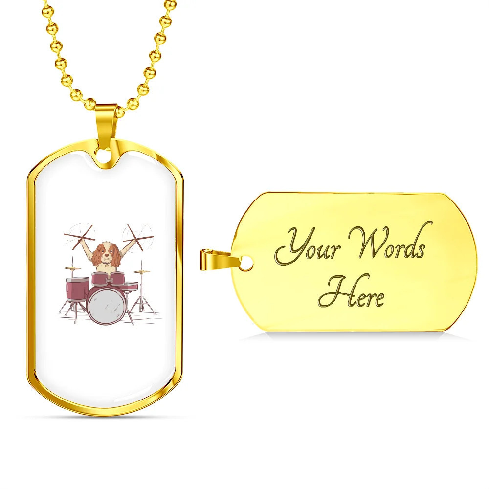 Drummer Necklace Drummer Dog Personalized Engraved Gold Dog Tag Necklace Custom